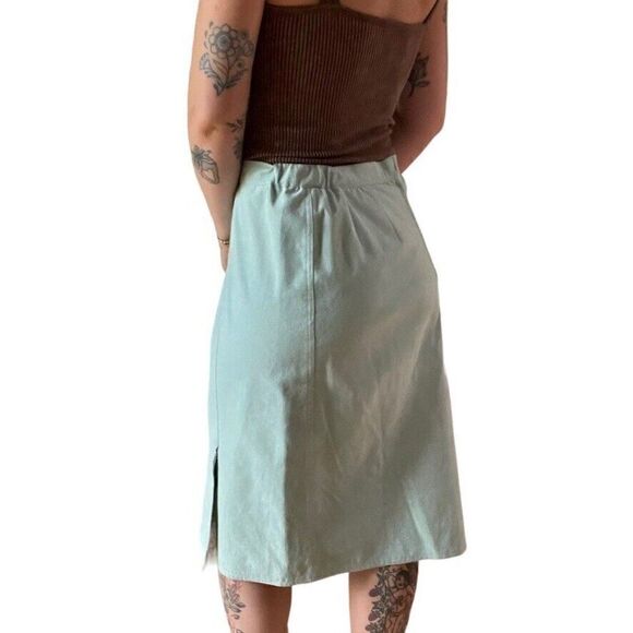 Vintage 1960s Womens St. Croix Pale Blue Suede Leather Preppy Pencil Skirt Sz M - Picture 3 of 6